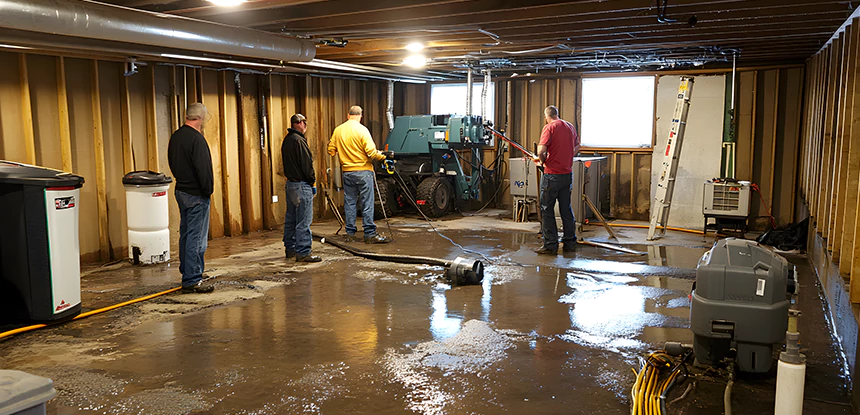 Cleaning Sewage From Basement Floor in Hogansville